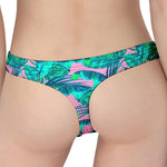 Pink Teal Tropical Leaf Pattern Print Women's Thong