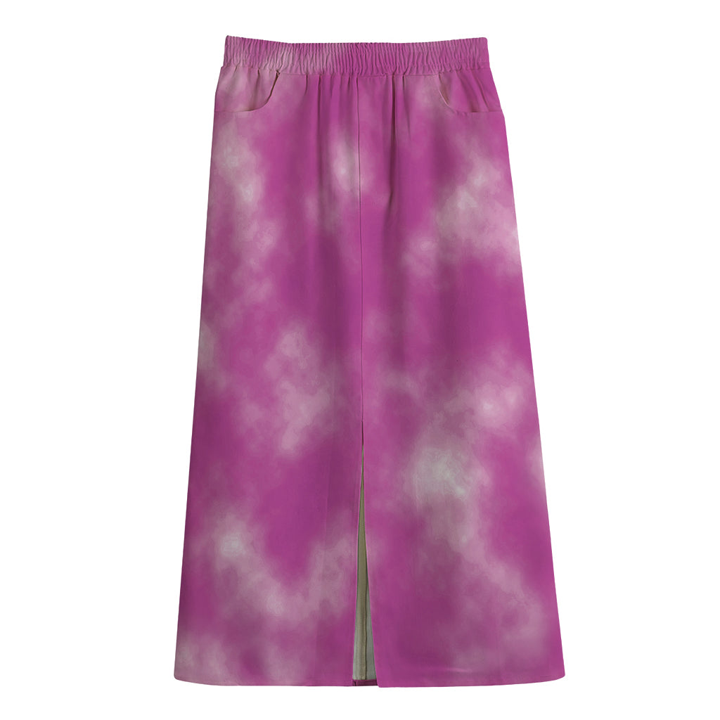Pink Tie Dye Print Cotton Front Slit Maxi Skirt