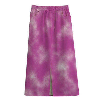 Pink Tie Dye Print Cotton Front Slit Maxi Skirt