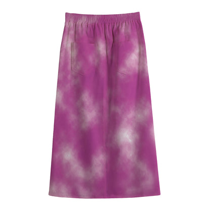 Pink Tie Dye Print Cotton Front Slit Maxi Skirt