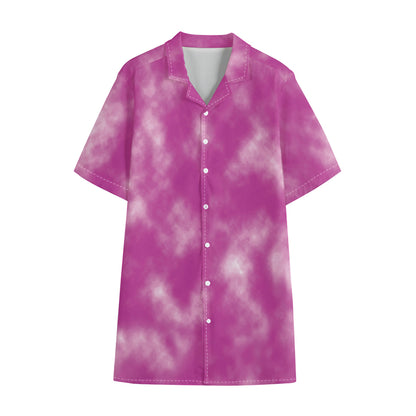 Pink Tie Dye Print Cotton Hawaiian Shirt
