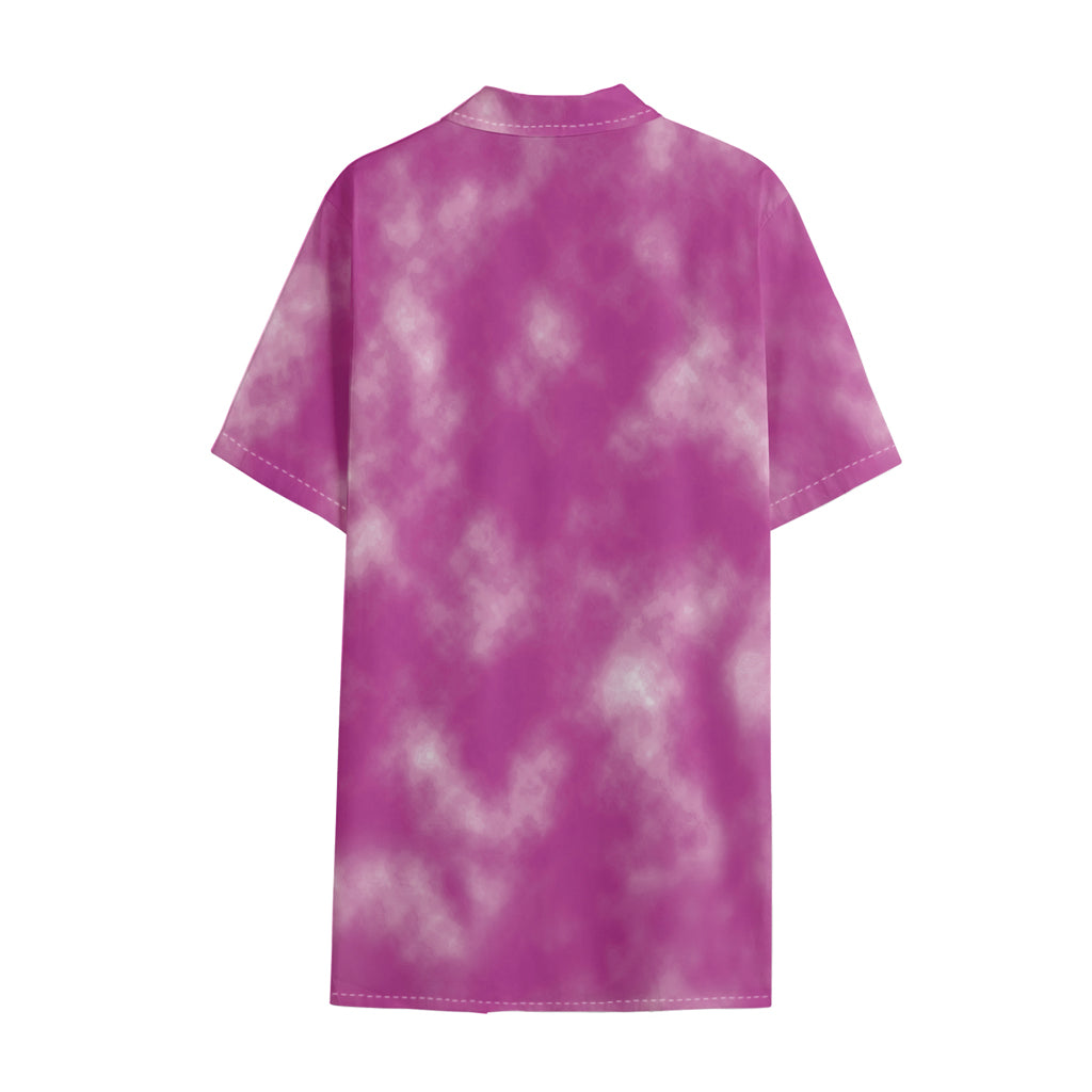Pink Tie Dye Print Cotton Hawaiian Shirt
