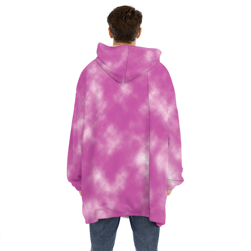 Pink Tie Dye Print Hoodie Blanket