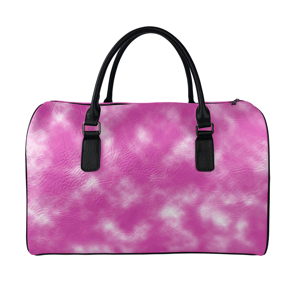 Pink Tie Dye Print Leather Duffle Bag