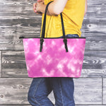 Pink Tie Dye Print Leather Tote Bag