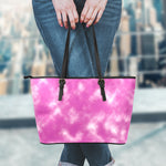 Pink Tie Dye Print Leather Tote Bag