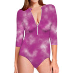 Pink Tie Dye Print Long Sleeve Swimsuit