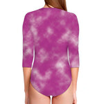 Pink Tie Dye Print Long Sleeve Swimsuit