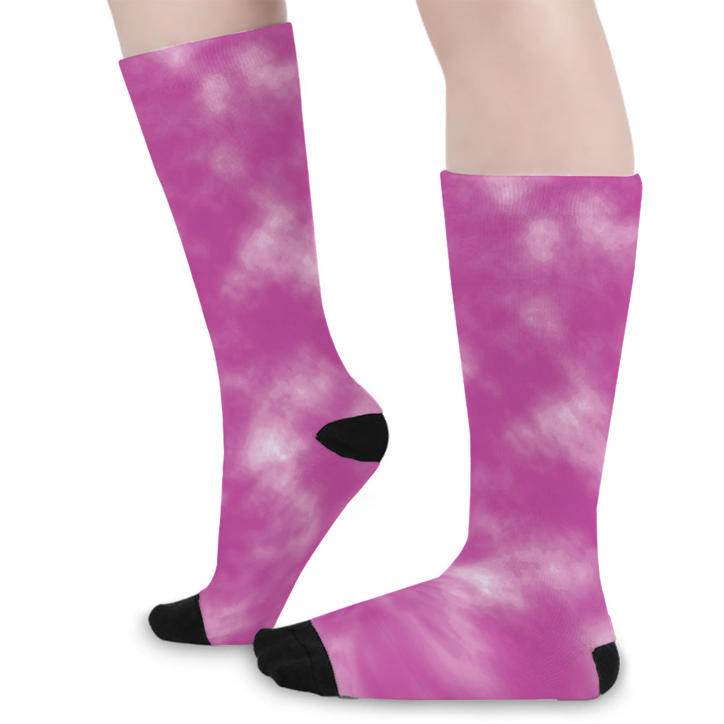 Pink Tie Dye Print Long Socks