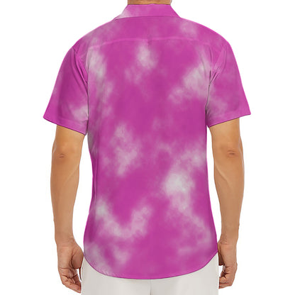 Pink Tie Dye Print Men's Deep V-Neck Shirt