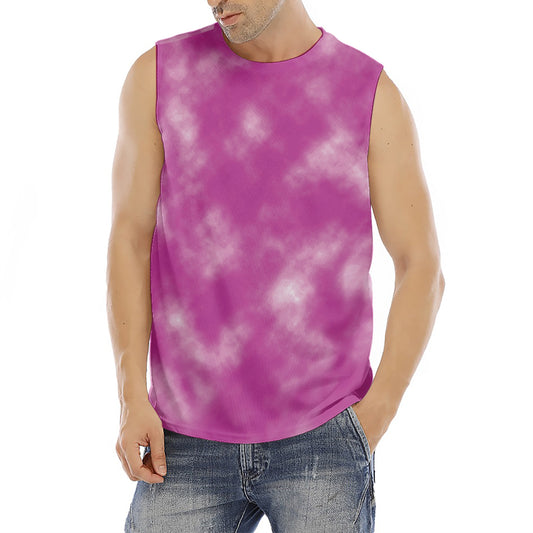 Pink Tie Dye Print Men's Fitness Tank Top