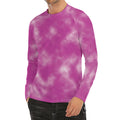 Pink Tie Dye Print Men's Long Sleeve Rash Guard