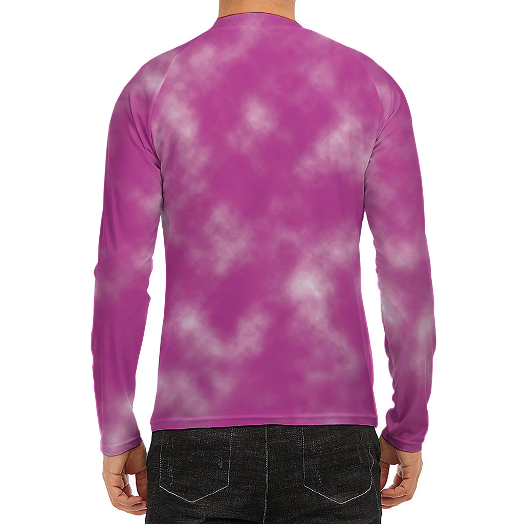 Pink Tie Dye Print Men's Long Sleeve Rash Guard