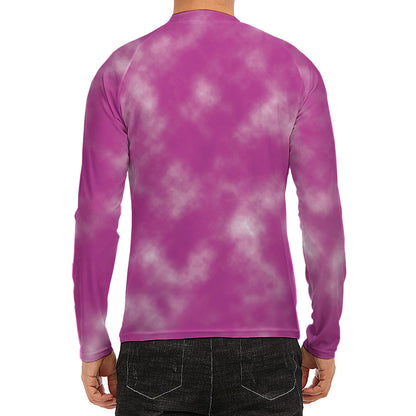Pink Tie Dye Print Men's Long Sleeve Rash Guard