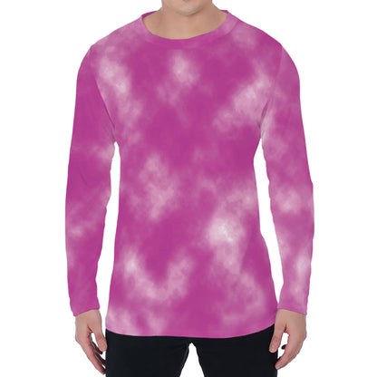 Pink Tie Dye Print Men's Long Sleeve T-Shirt