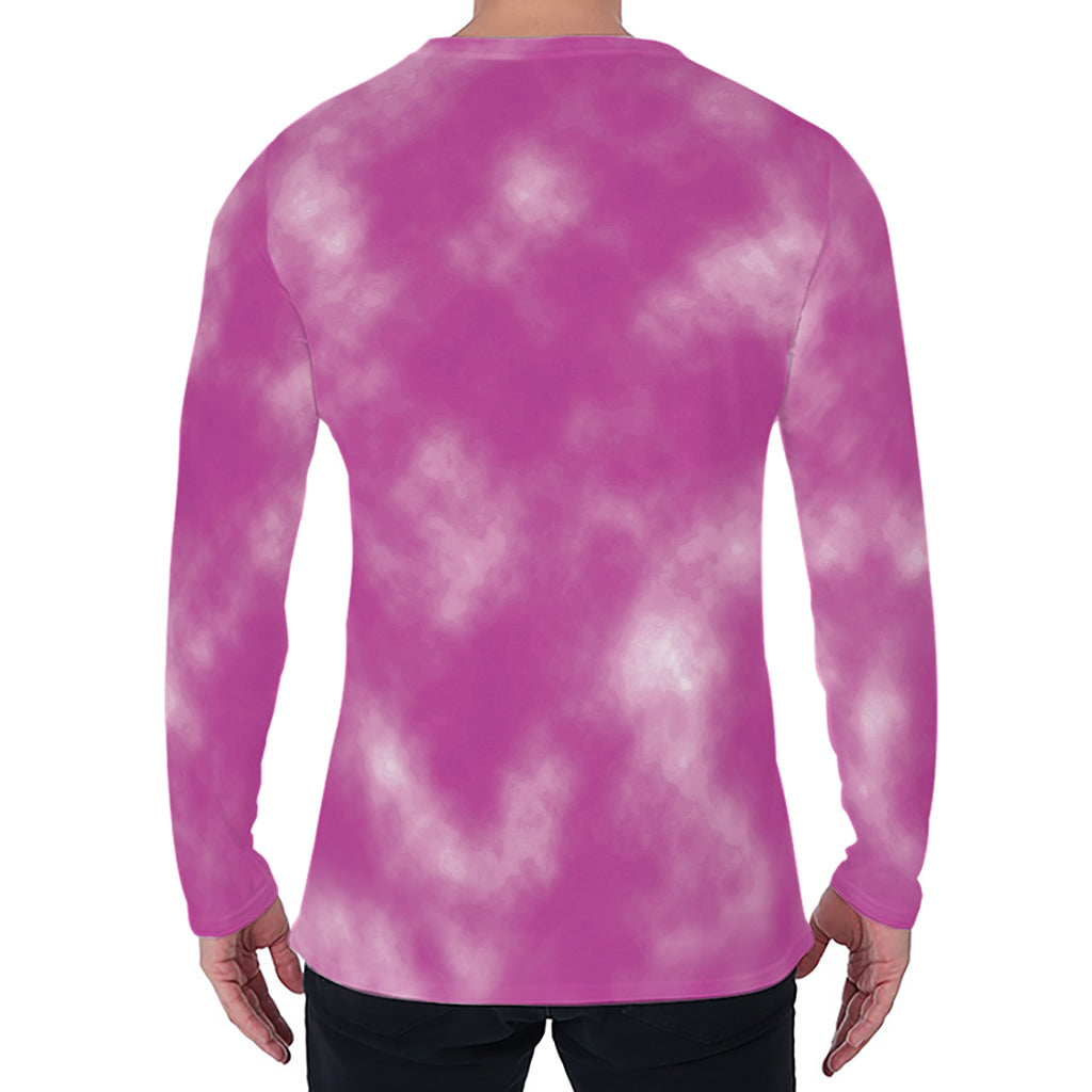Pink Tie Dye Print Men's Long Sleeve T-Shirt