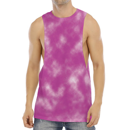 Pink Tie Dye Print Men's Muscle Tank Top