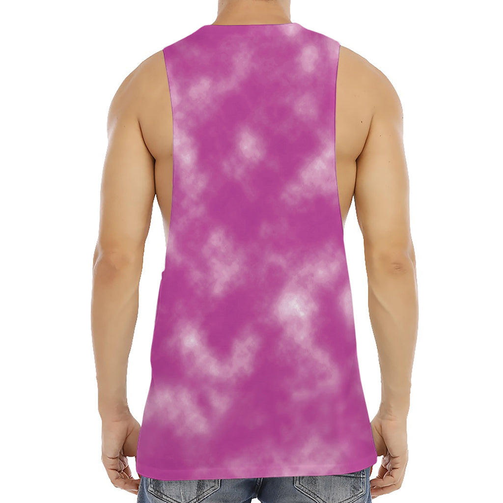 Pink Tie Dye Print Men's Muscle Tank Top