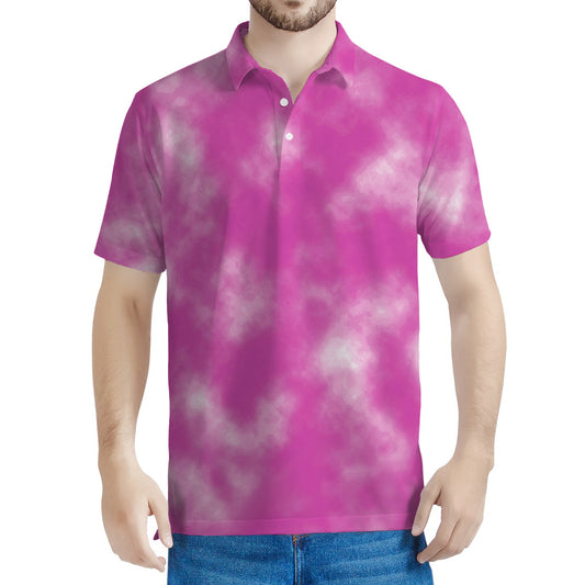 Pink Tie Dye Print Men's Polo Shirt