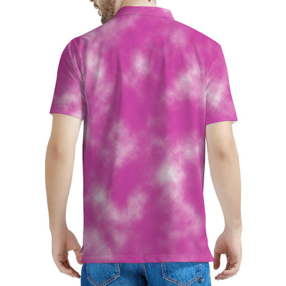 Pink Tie Dye Print Men's Polo Shirt