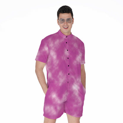 Pink Tie Dye Print Men's Rompers
