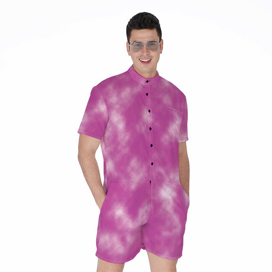 Pink Tie Dye Print Men's Rompers