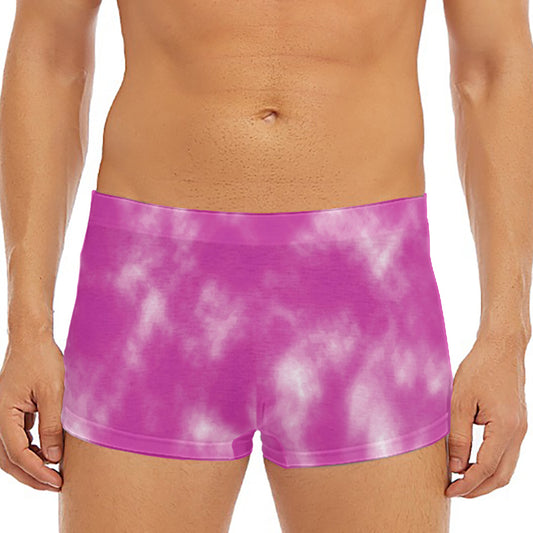 Pink Tie Dye Print Men's Short Boxer Briefs