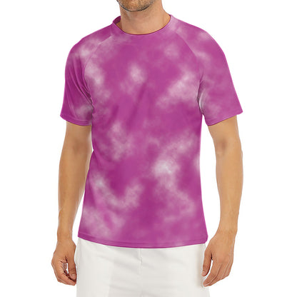 Pink Tie Dye Print Men's Short Sleeve Rash Guard