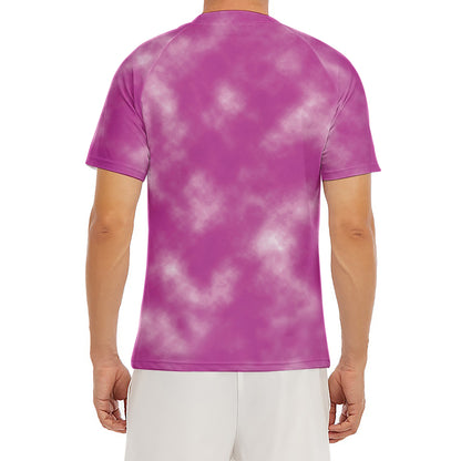 Pink Tie Dye Print Men's Short Sleeve Rash Guard