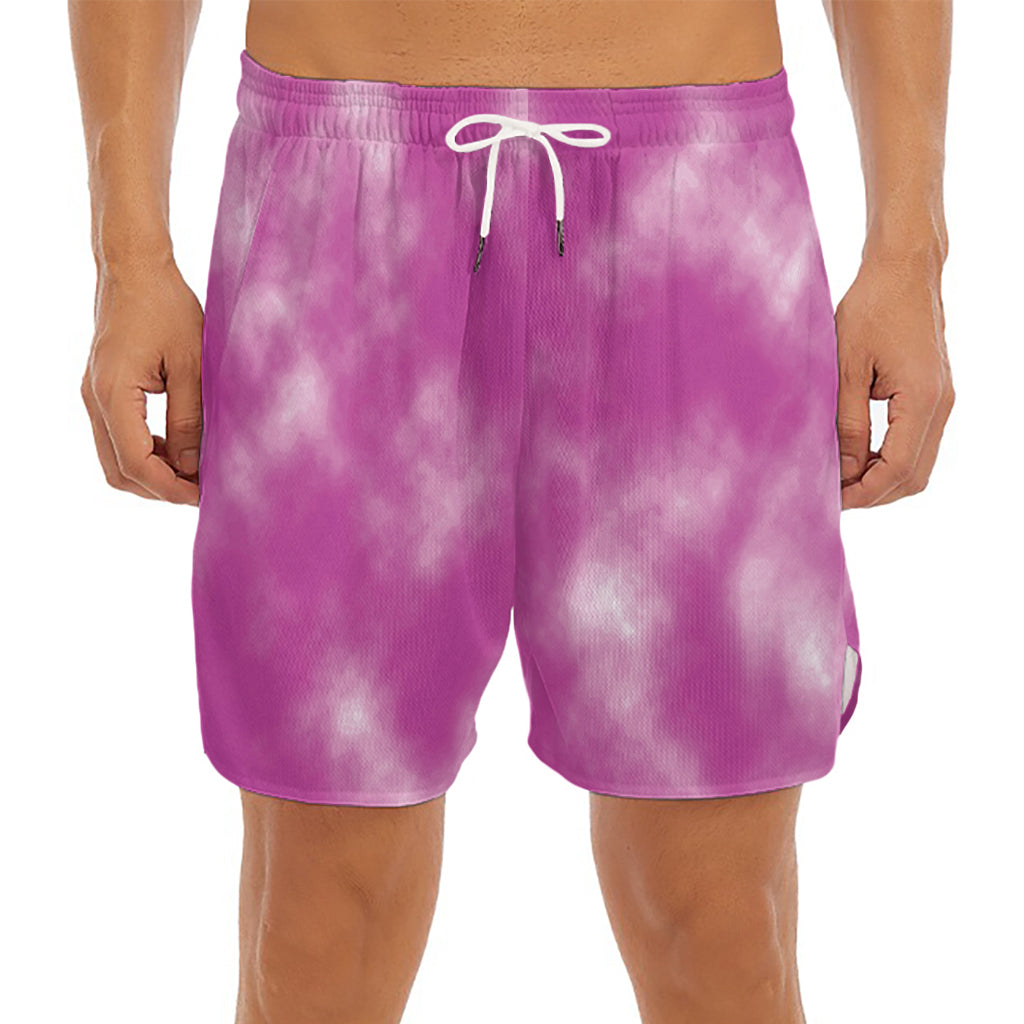 Pink Tie Dye Print Men's Split Running Shorts
