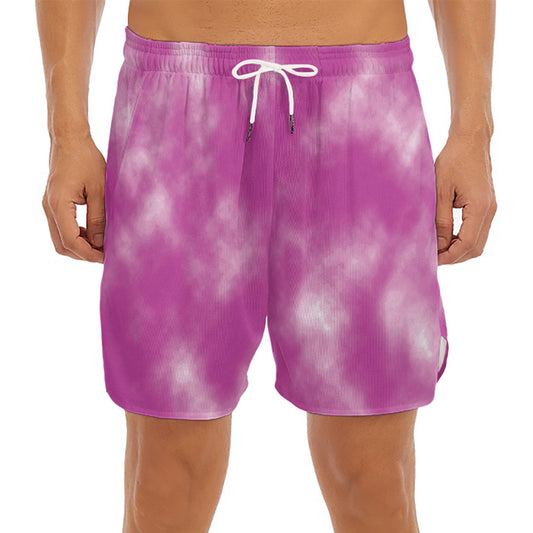 Pink Tie Dye Print Men's Split Running Shorts