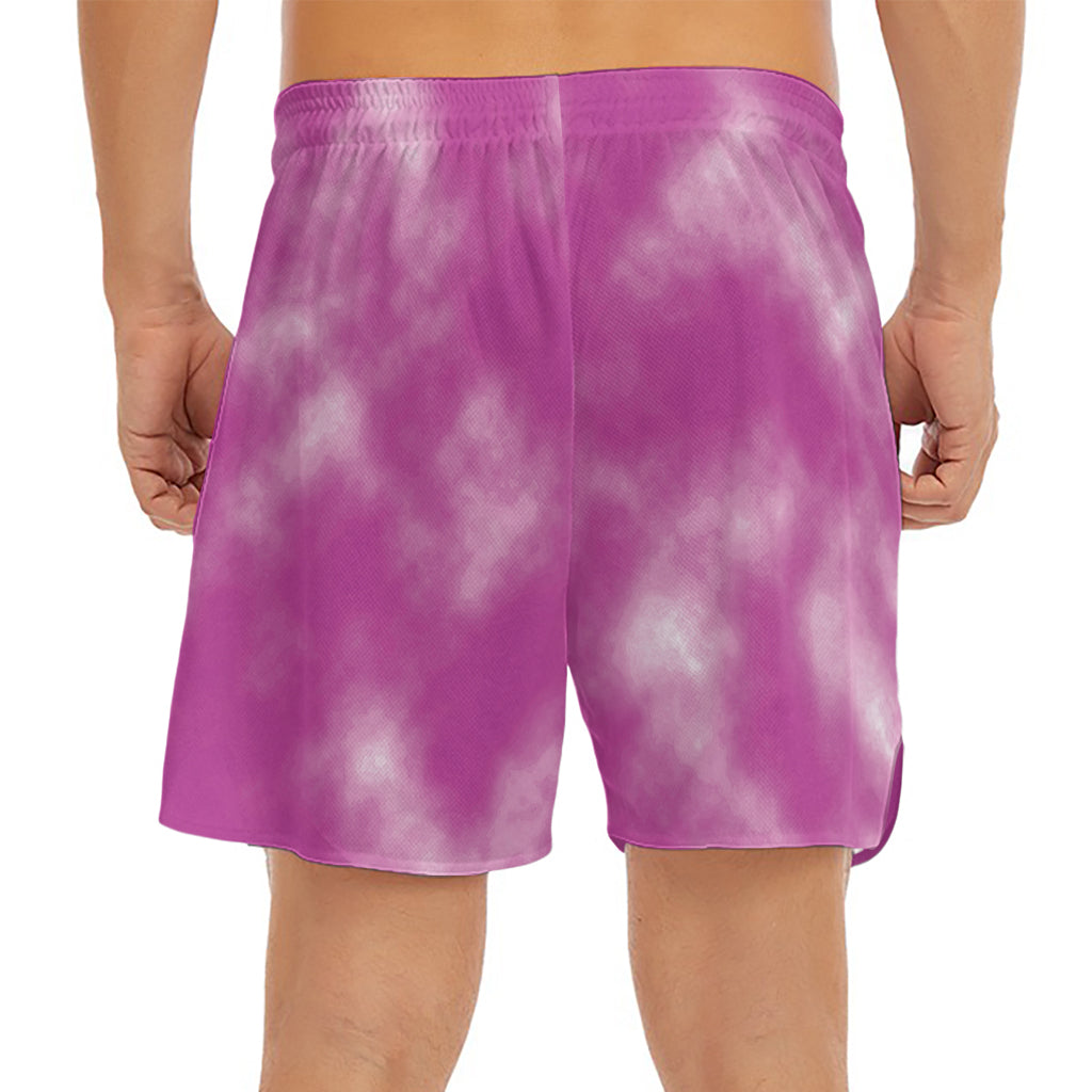 Pink Tie Dye Print Men's Split Running Shorts