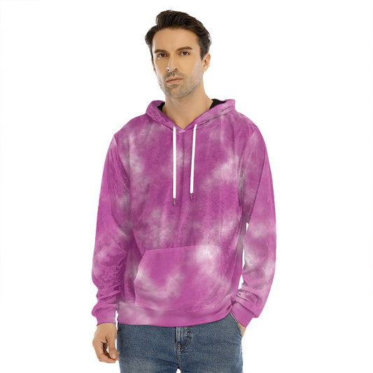 Pink Tie Dye Print Men's Velvet Pullover Hoodie