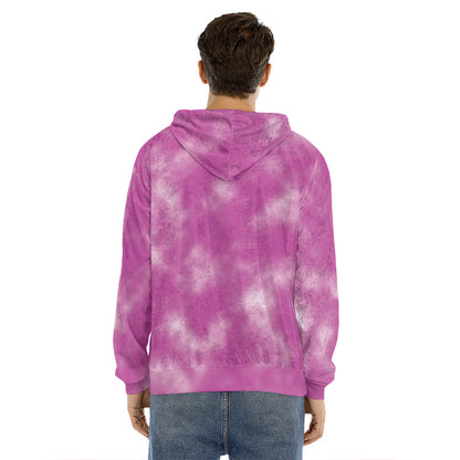 Pink Tie Dye Print Men's Velvet Pullover Hoodie