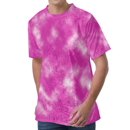 Pink Tie Dye Print Men's Velvet T-Shirt