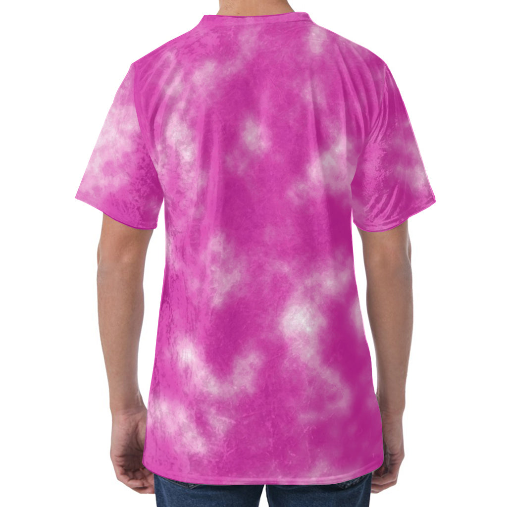 Pink Tie Dye Print Men's Velvet T-Shirt