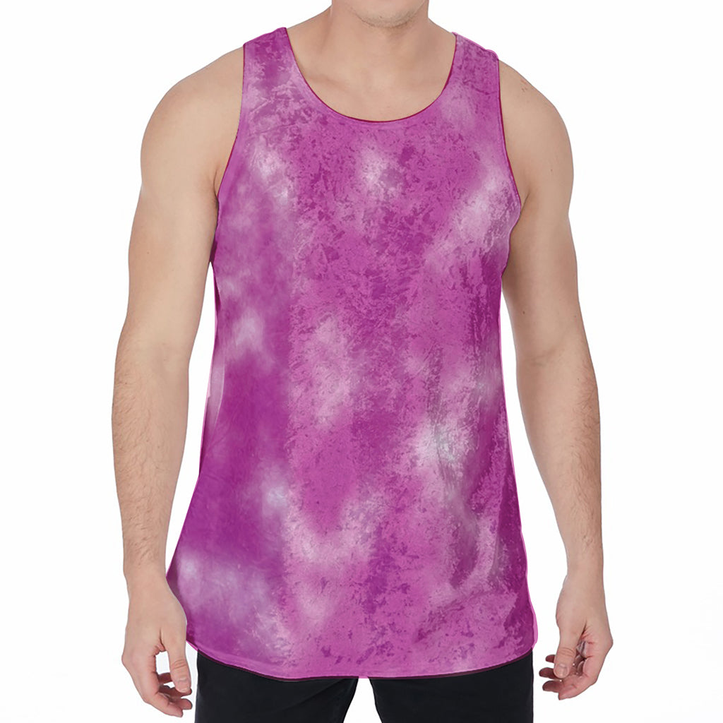 Pink Tie Dye Print Men's Velvet Tank Top
