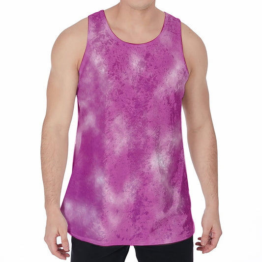 Pink Tie Dye Print Men's Velvet Tank Top