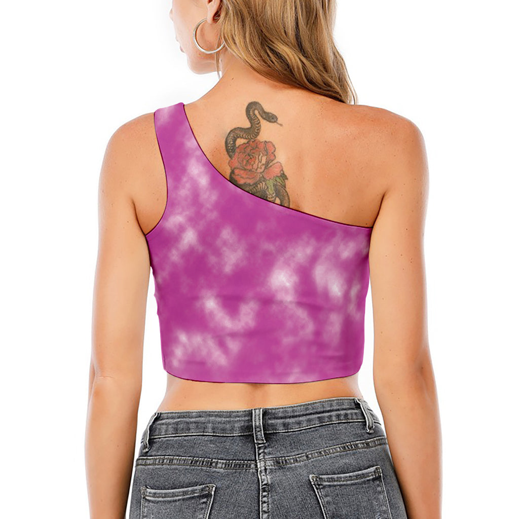 Pink Tie Dye Print One Shoulder Crop Top