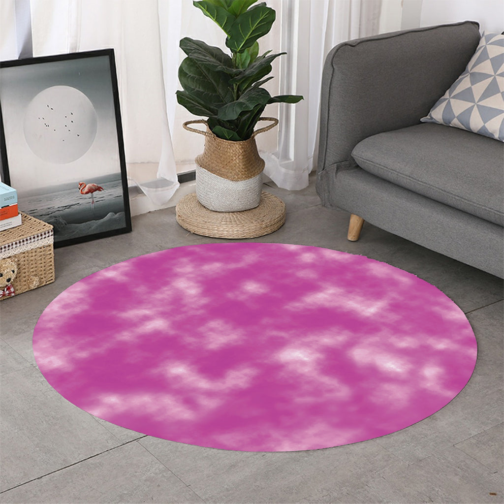 Pink Tie Dye Print Round Rug