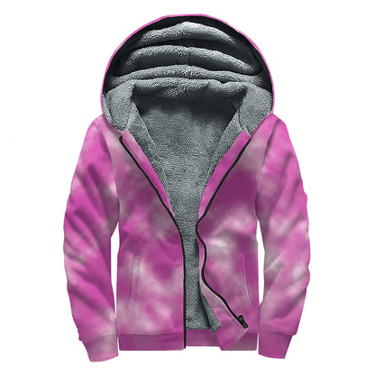 Pink Tie Dye Print Sherpa Lined Zip Up Hoodie