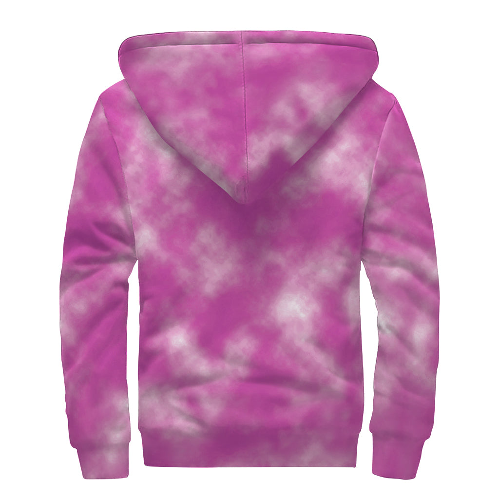 Pink Tie Dye Print Sherpa Lined Zip Up Hoodie