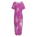 Pink Tie Dye Print Short Sleeve Long Nightdress