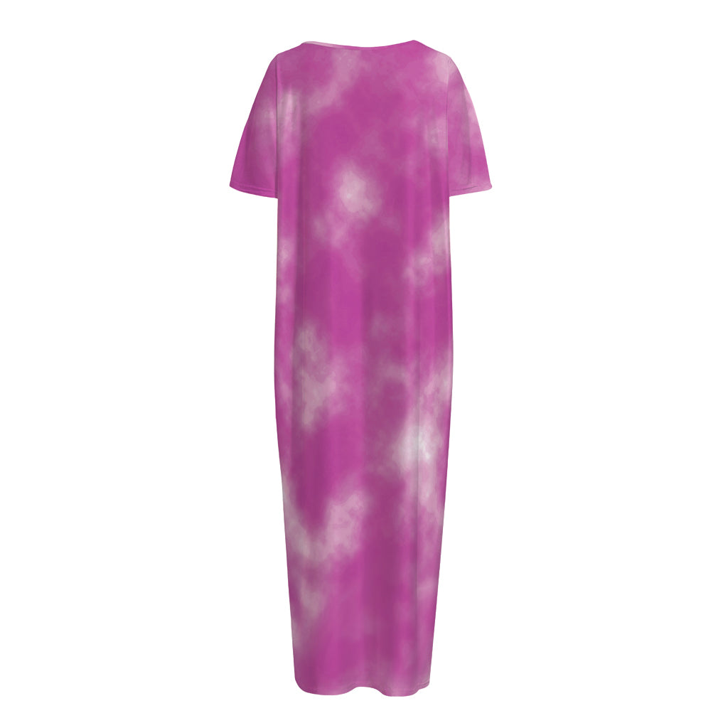 Pink Tie Dye Print Short Sleeve Long Nightdress