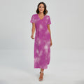 Pink Tie Dye Print Short Sleeve Maxi Dress