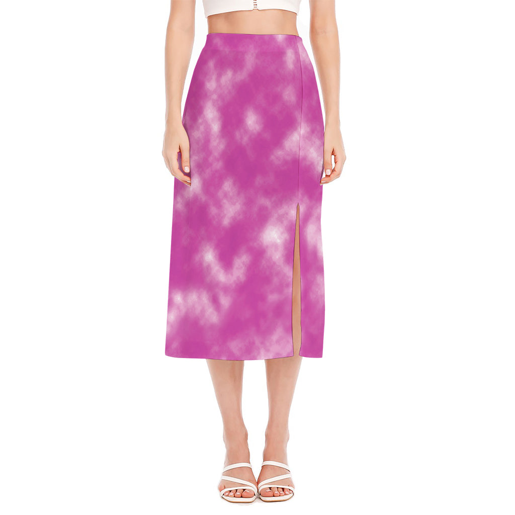 Pink Tie Dye Print Side Slit Midi Skirt