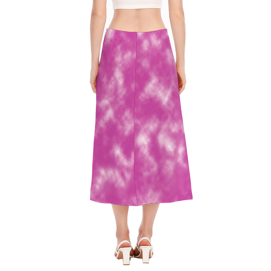Pink Tie Dye Print Side Slit Midi Skirt