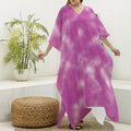 Pink Tie Dye Print Silk V-Neck Kaftan Dress