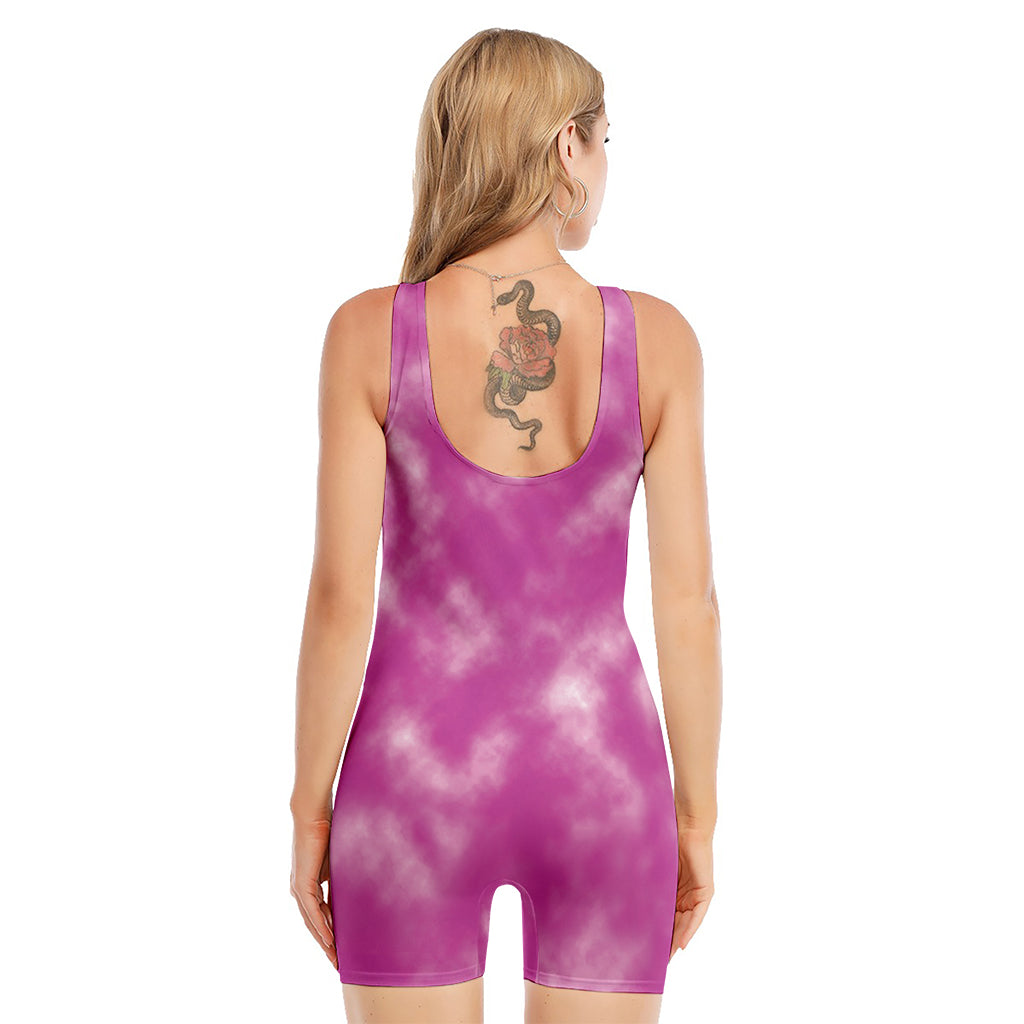 Pink Tie Dye Print Sleeveless One Piece Swimsuit