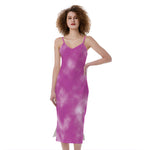 Pink Tie Dye Print Slim Fit Midi Cami Dress